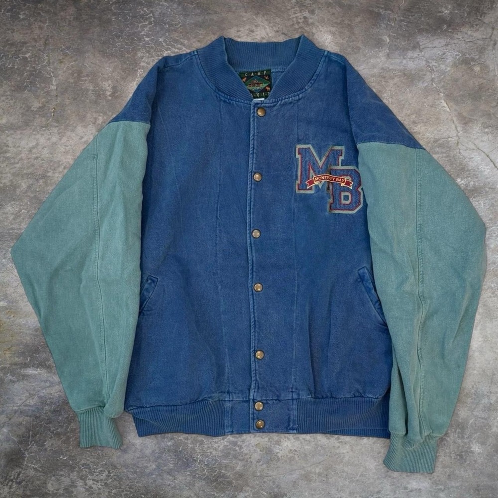 Vintage Monterey Bay California Two-Tone Colorblock Snap Varsity Jacket Men's XL